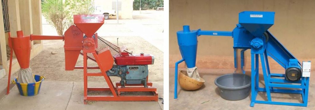 Décortiqueuses de fonio GMBF, à gauche la version Diesel, à droite la version électrique